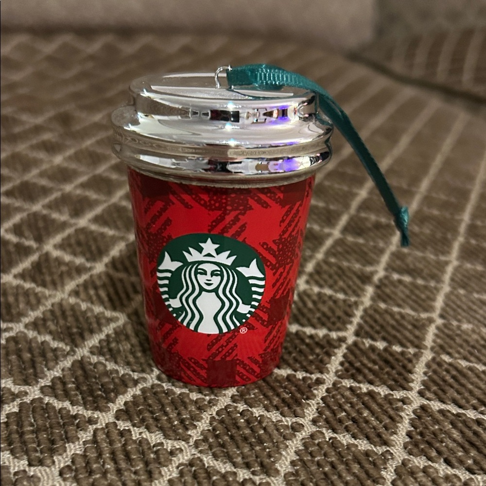Starbucks Red plaid and Silver Mini Cup Ornament 2016